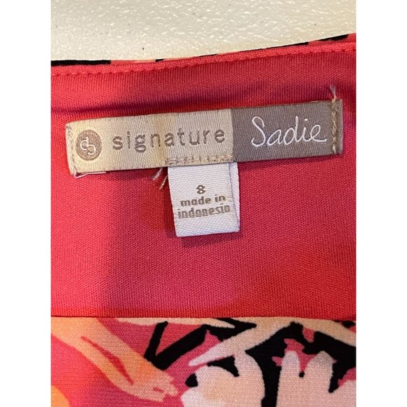 Signature Sadie Faux Wrap Dress Floral Sleeveless Side Ruched Pink Black Size 8 - Picture 6 of 8